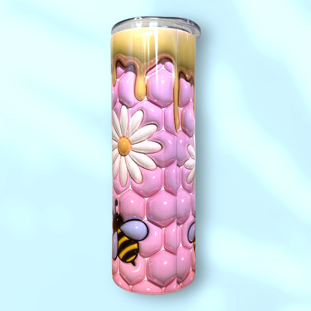 Bee Hive Pink 3D Puffy Tumbler with Yellow Drip