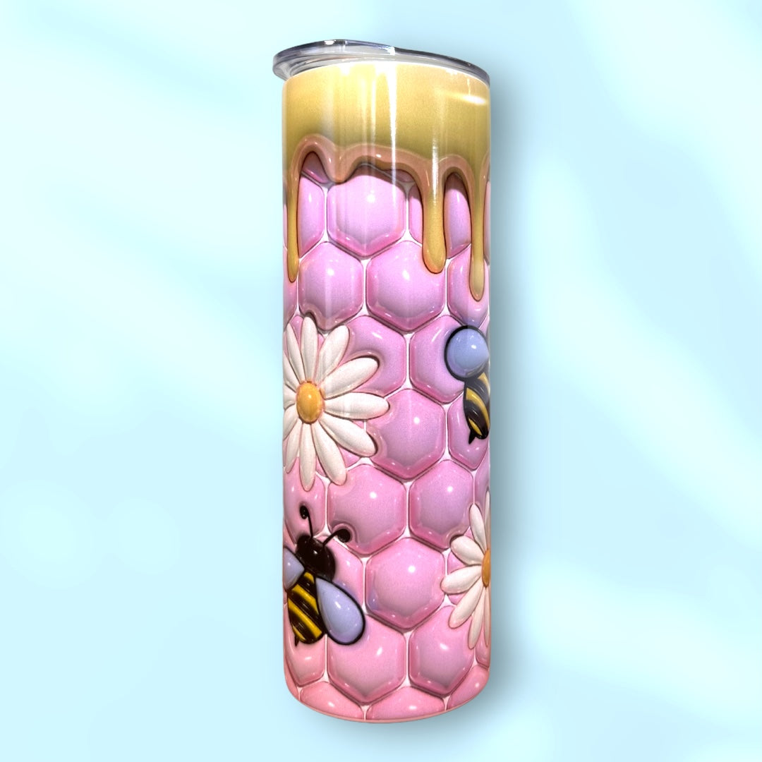 Bee Hive Pink 3D Puffy Tumbler with Yellow Drip