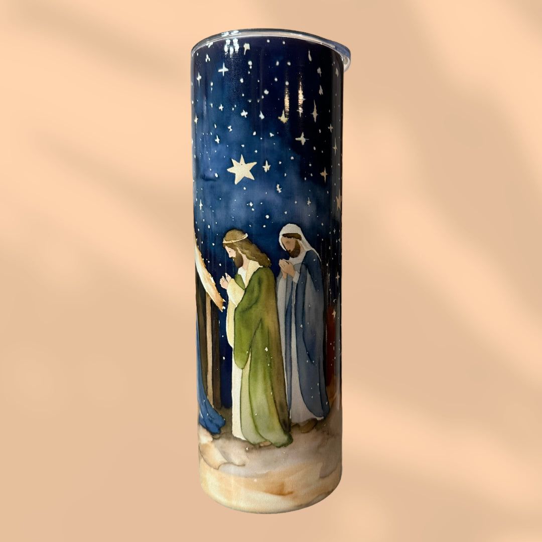 ‘Watercolor’ Nativity Scene Christmas Tumbler
