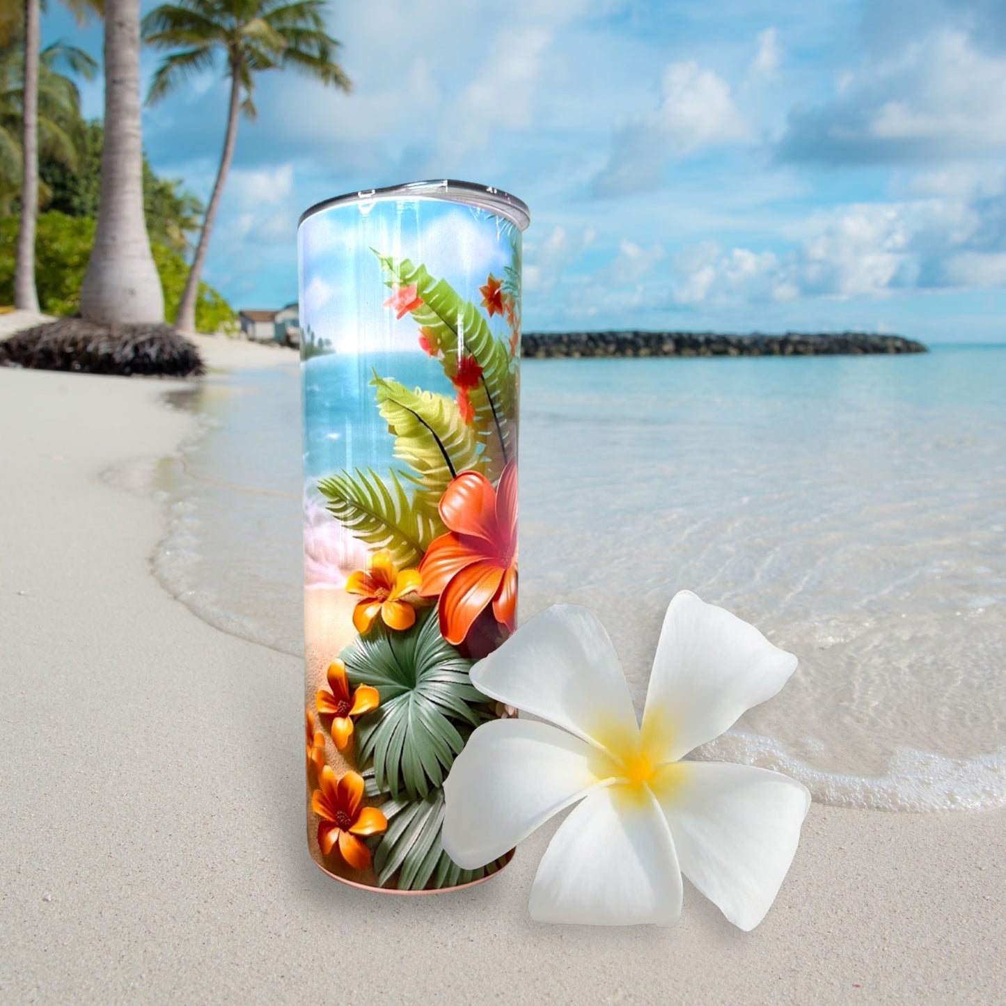 Aloha Vibes - 20oz Beach Tumbler with 3D Floral Design