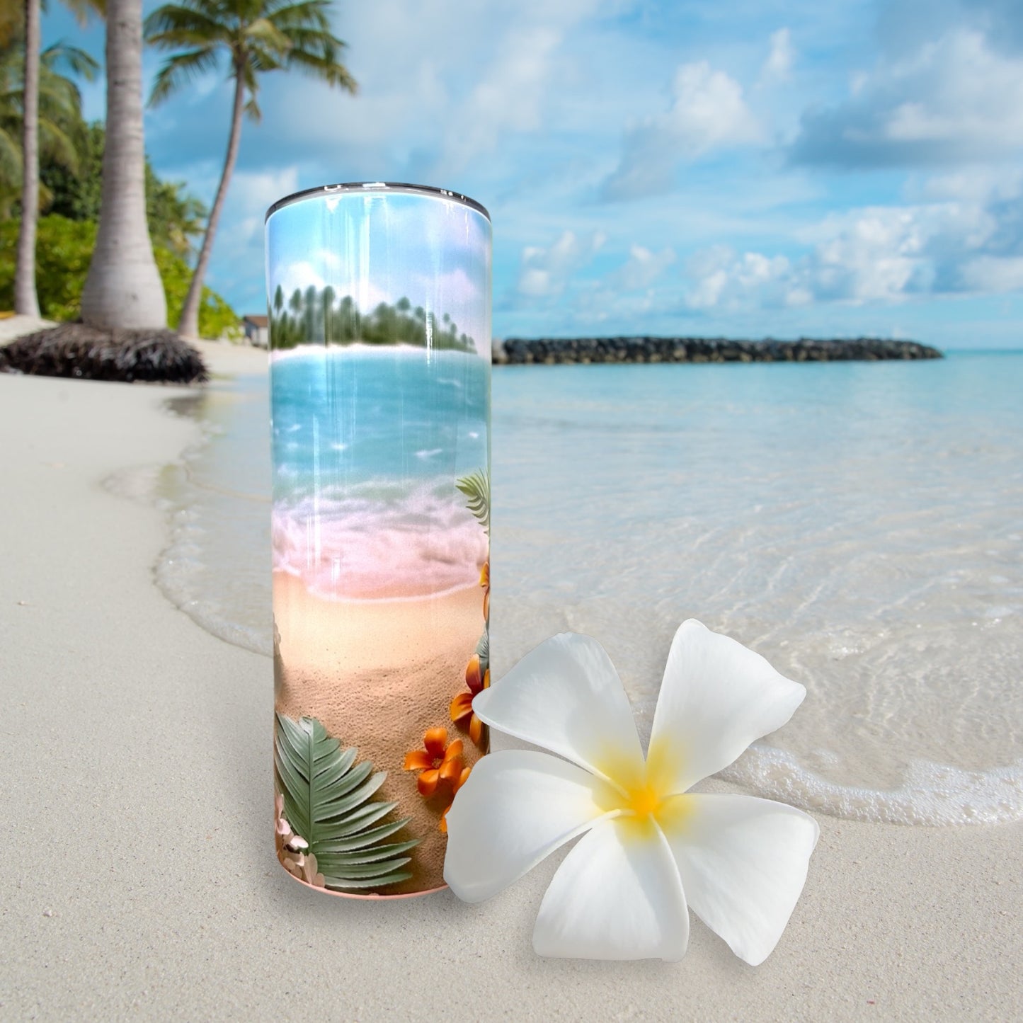 Aloha Vibes - 20oz Beach Tumbler with 3D Floral Design