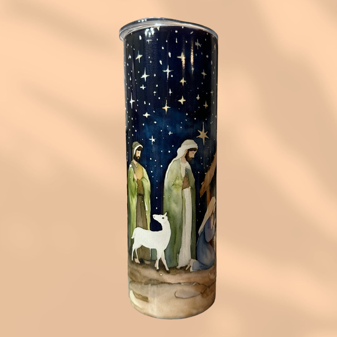 ‘Watercolor’ Nativity Scene Christmas Tumbler
