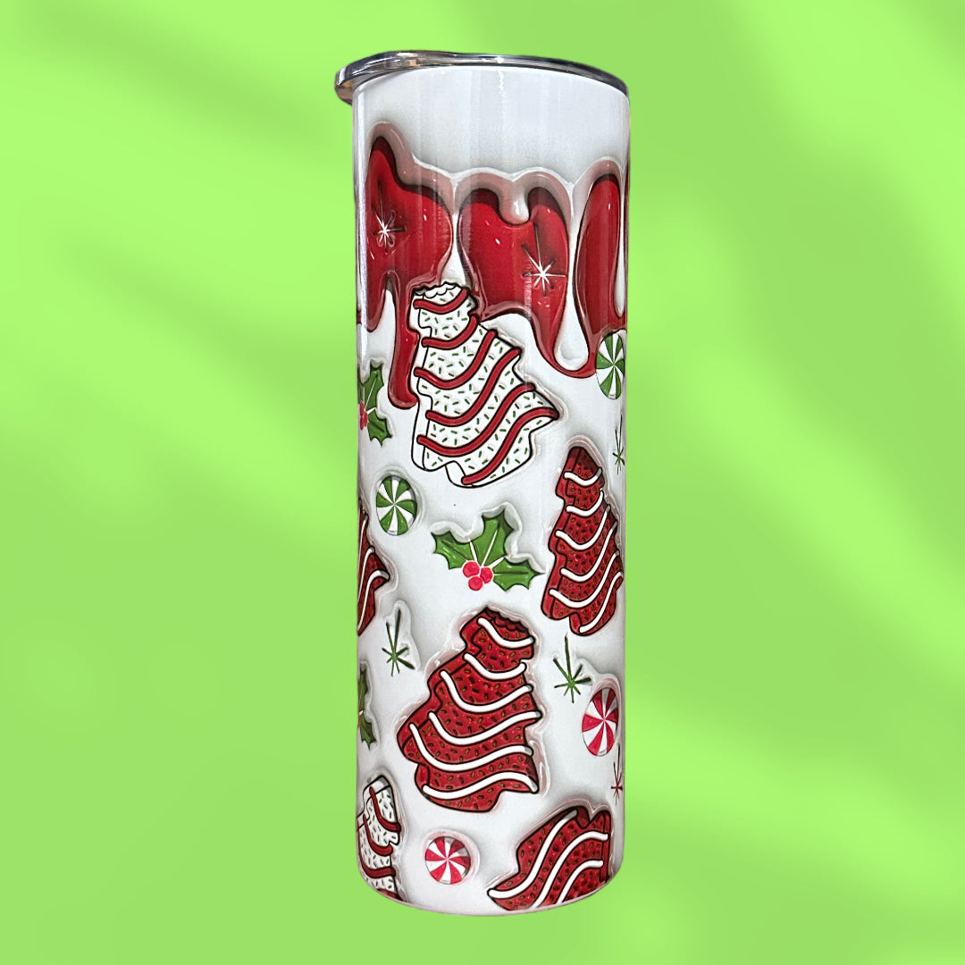 Little Debbie Inspired Christmas Tree Snack Cake Sublimation Tumbler with 3D Puffy Design