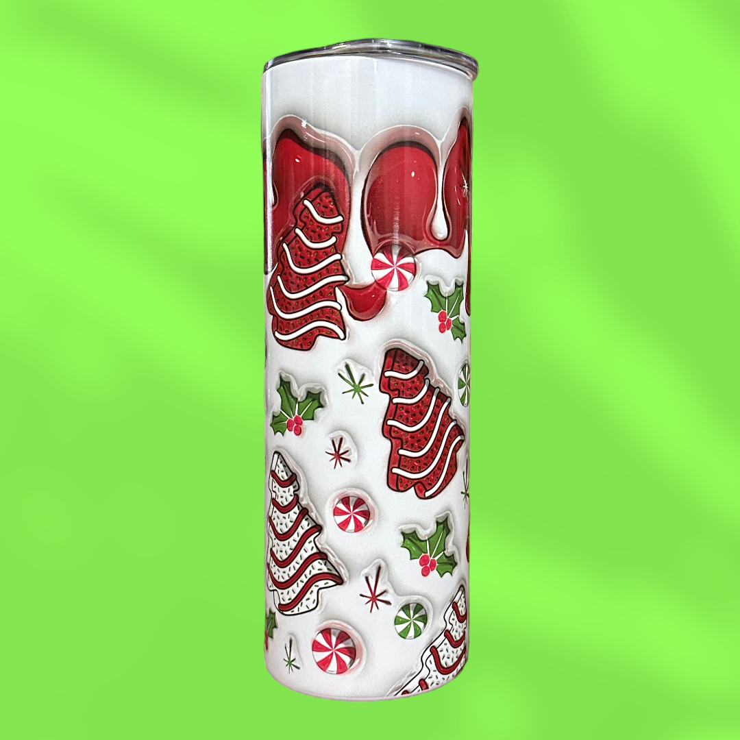 Little Debbie Inspired Christmas Tree Snack Cake Sublimation Tumbler with 3D Puffy Design