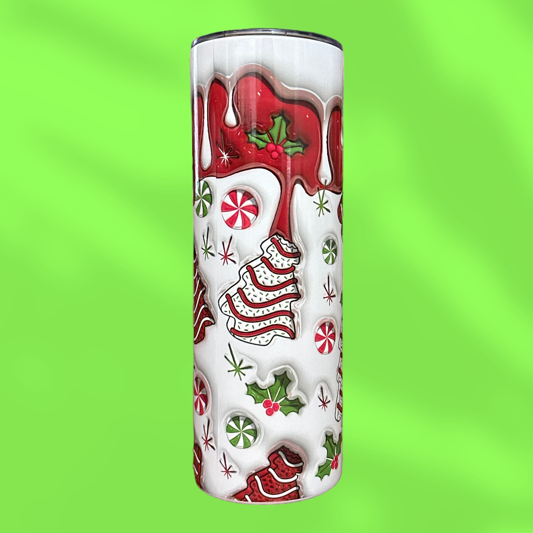 Little Debbie Inspired Christmas Tree Snack Cake Sublimation Tumbler with 3D Puffy Design