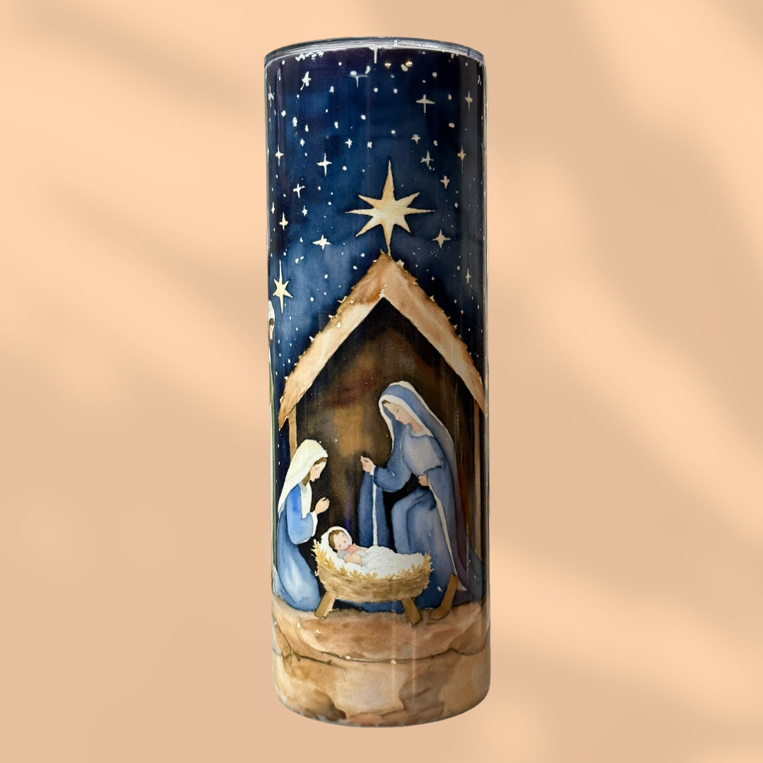 ‘Watercolor’ Nativity Scene Christmas Tumbler