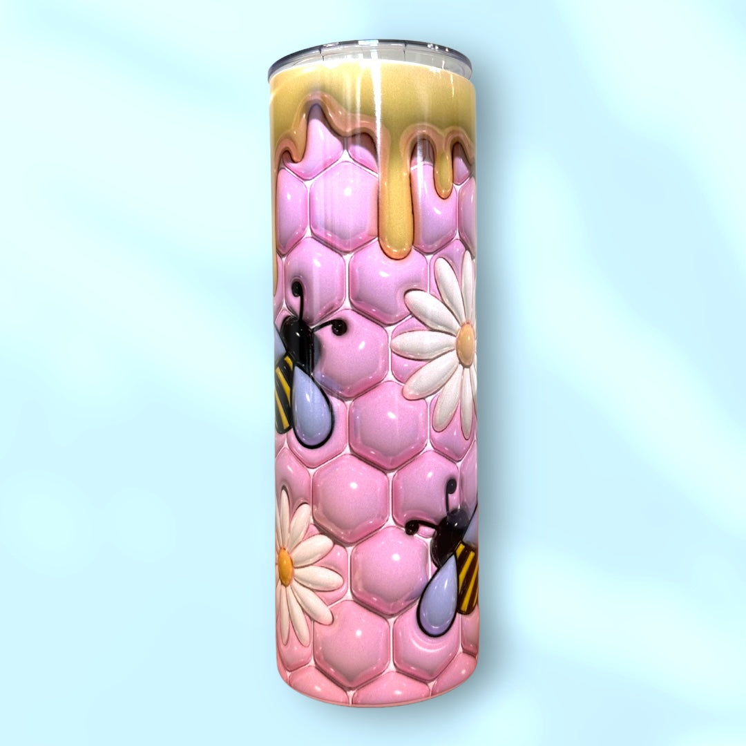 Bee Hive Pink 3D Puffy Tumbler with Yellow Drip