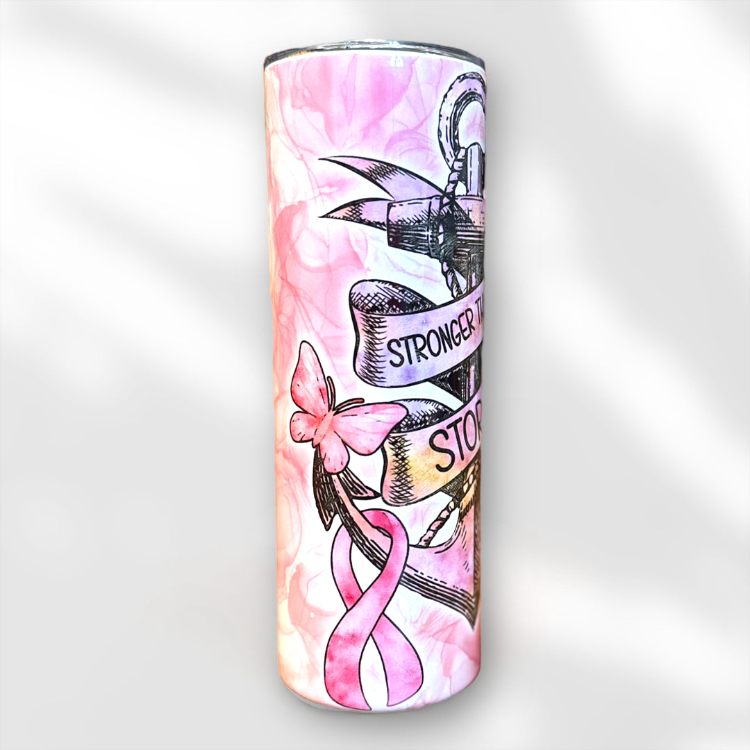 “Stronger Than the Storm” Breast Cancer Awareness Sublimation Tumbler