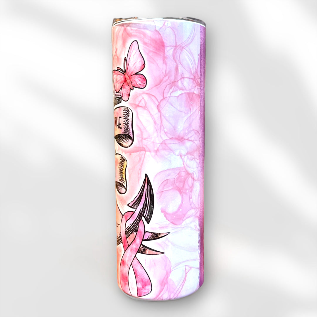 “Stronger Than the Storm” Breast Cancer Awareness Sublimation Tumbler