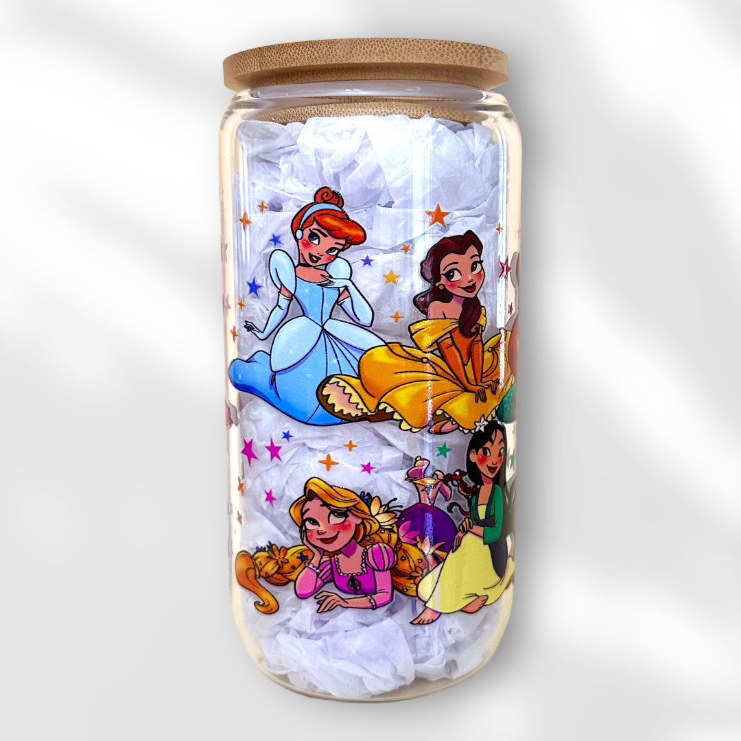 Disney Princess Cold Brew Glass Can with Bamboo Lid & Glass Straw