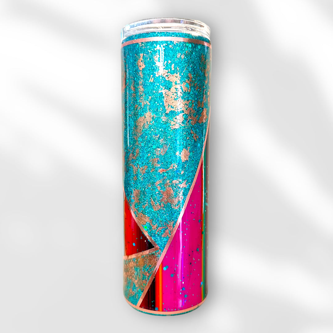 Serape Turquoise Glitter Tumbler