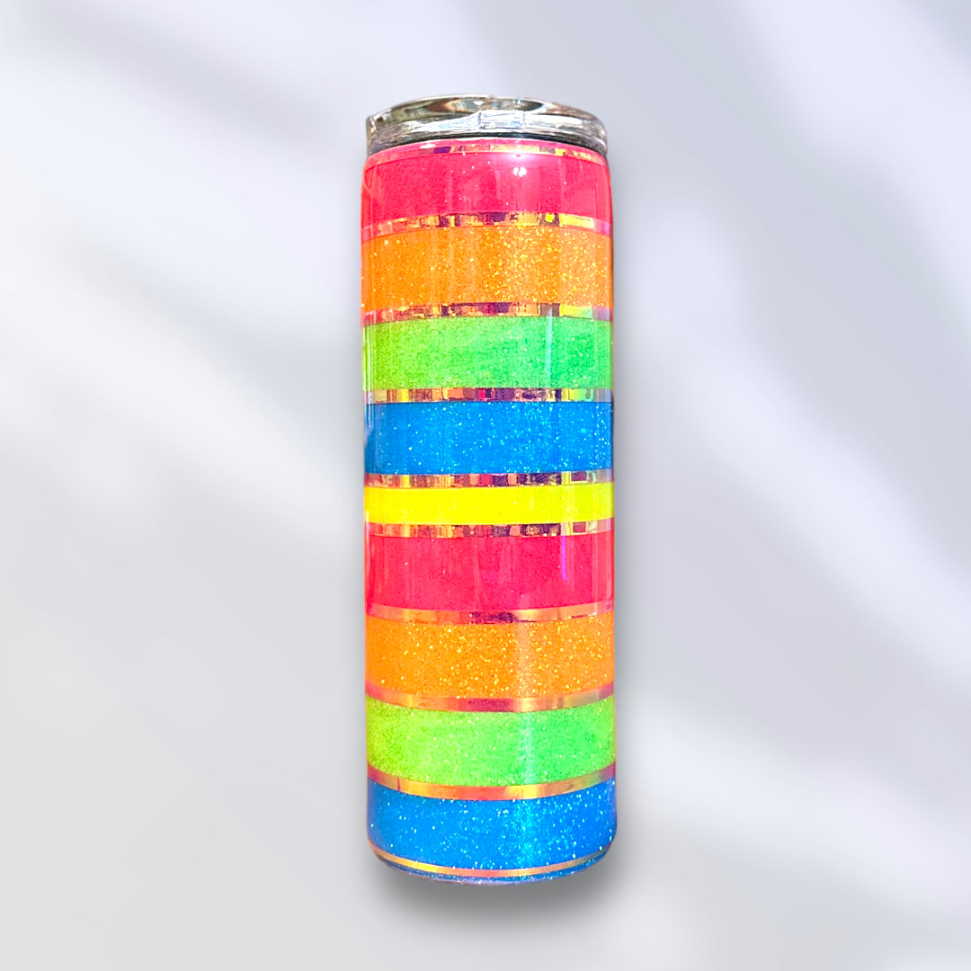 Rainbow Stripe Glitter Tumbler