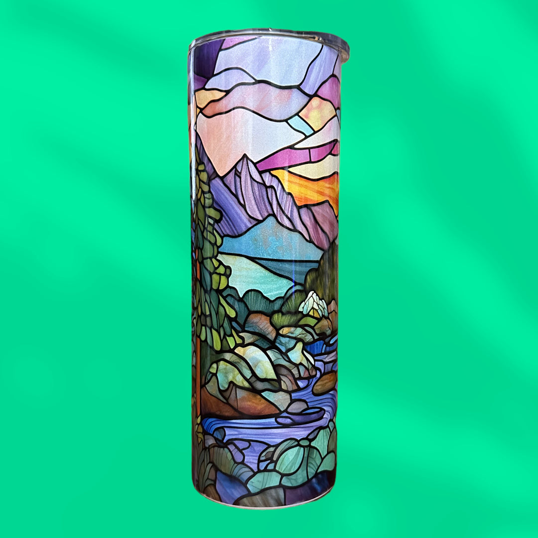 Mountain and Lake Stained Glass Tumbler