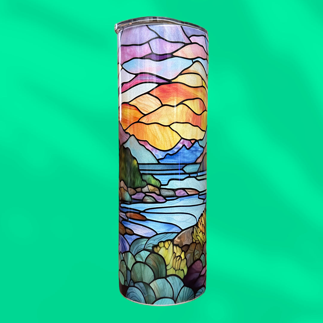 Mountain and Lake Stained Glass Tumbler