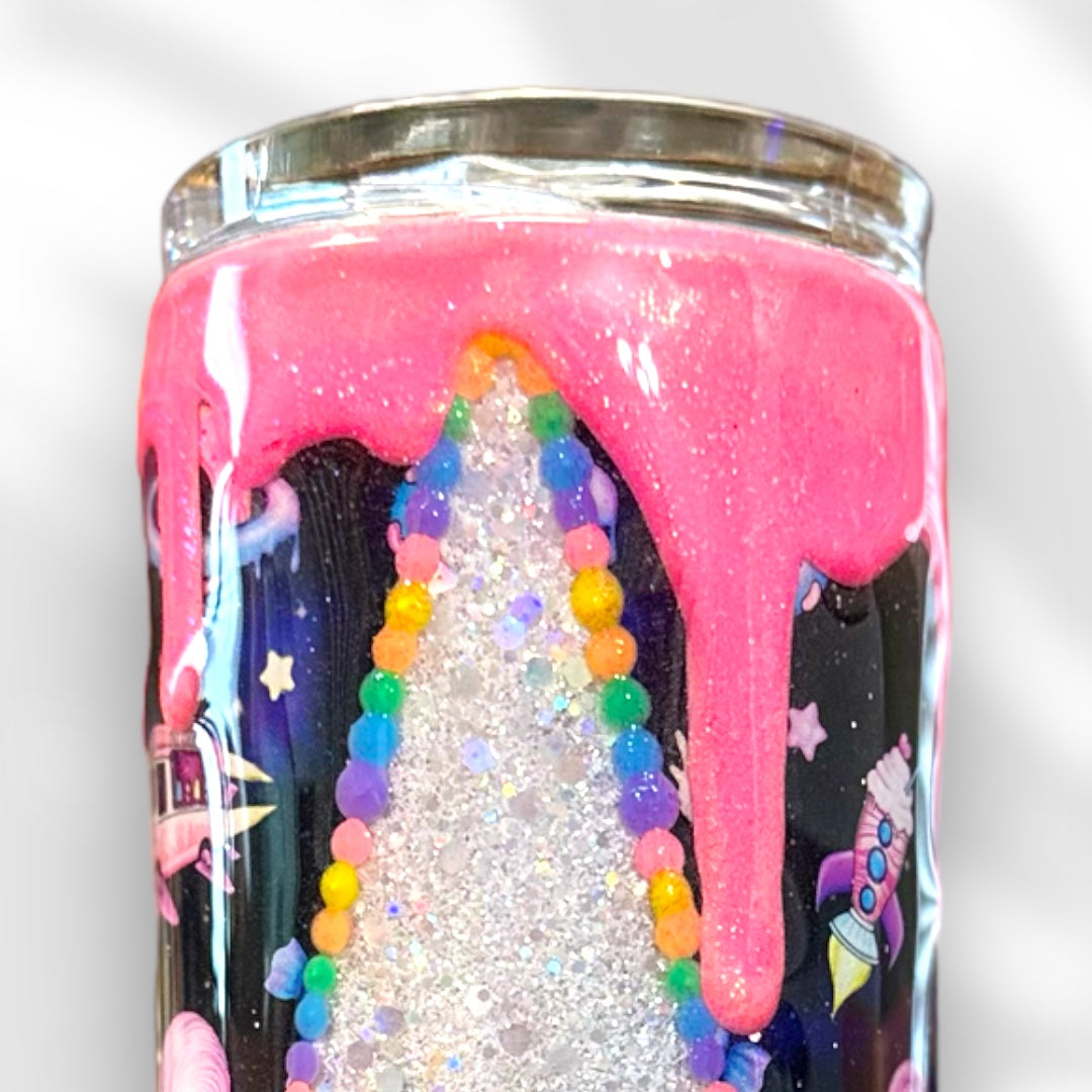 Donut Alien Glitter Drip Tumbler