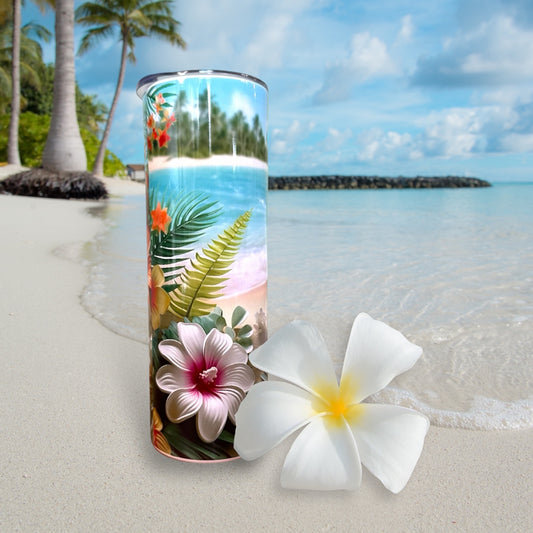 Aloha Vibes - 20oz Beach Tumbler with 3D Floral Design