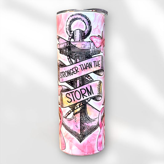 “Stronger Than the Storm” Breast Cancer Awareness Sublimation Tumbler