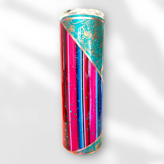 Serape Turquoise Glitter Tumbler