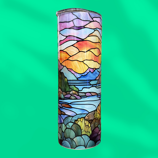 Mountain and Lake Stained Glass Tumbler